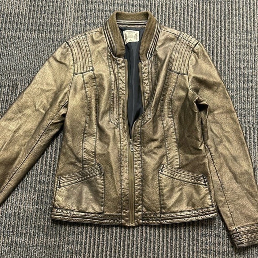 Ruff hewn women’s metallic gold faux leather zip up jacket size large